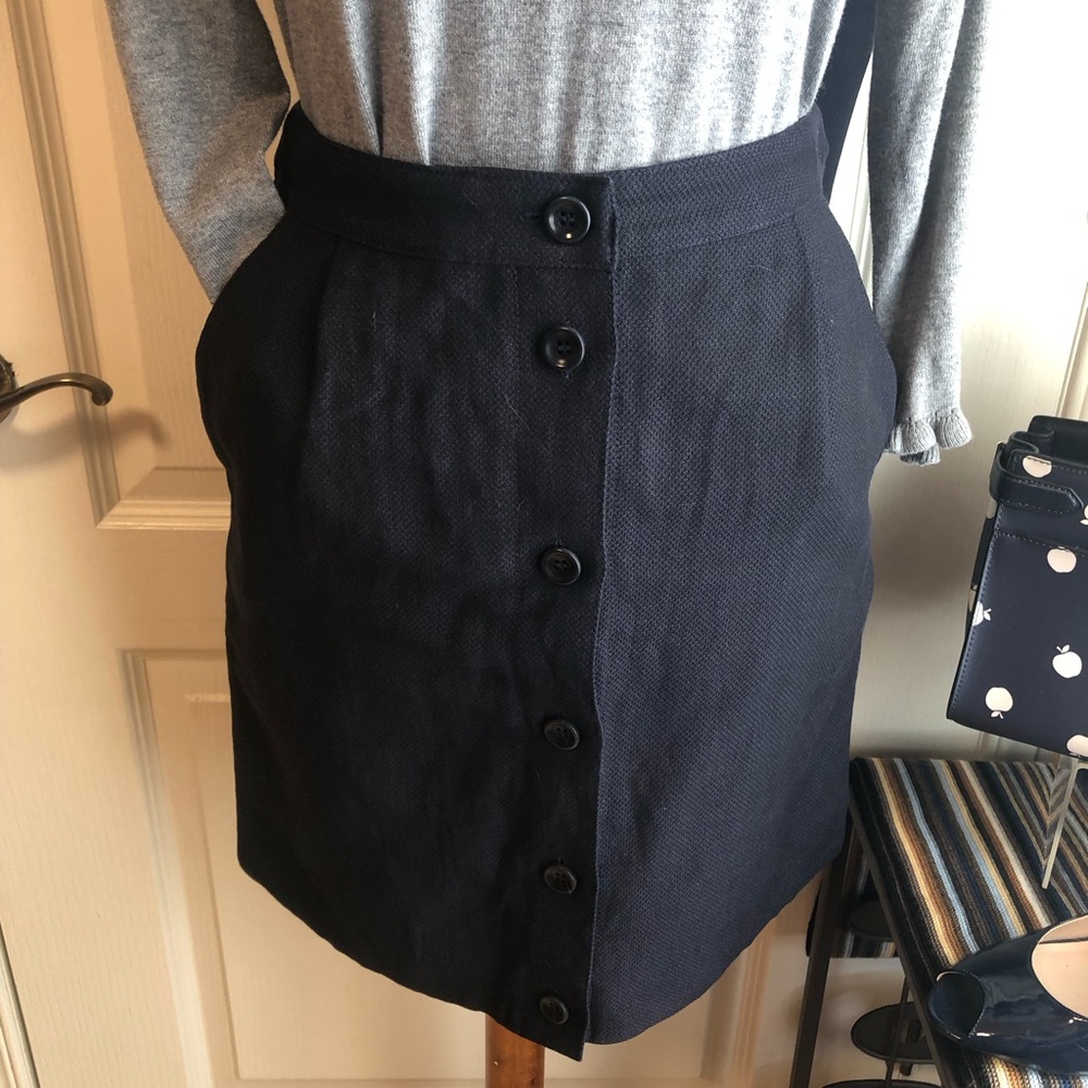 A.P.C. Navy Button-Front woven linen Skirt